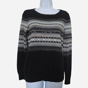 Loft Fair Isle Pullover Sweater Black Gray Size Small